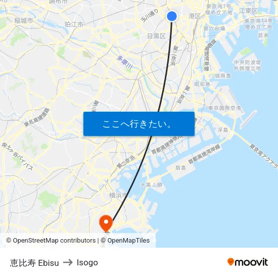 恵比寿 Ebisu to Isogo map