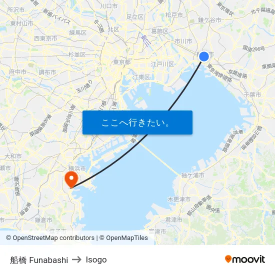 船橋 Funabashi to Isogo map