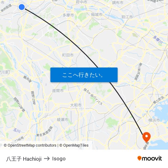 八王子 Hachioji to Isogo map