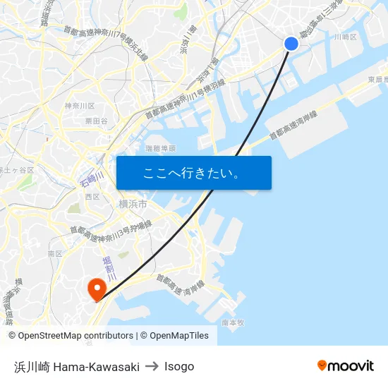浜川崎 Hama-Kawasaki to Isogo map