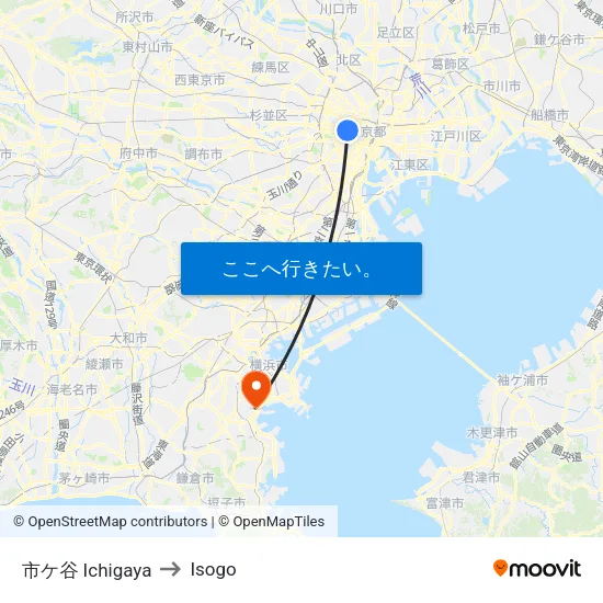 市ケ谷 Ichigaya to Isogo map