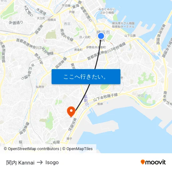 関内 Kannai to Isogo map