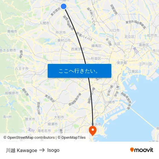 川越 Kawagoe to Isogo map