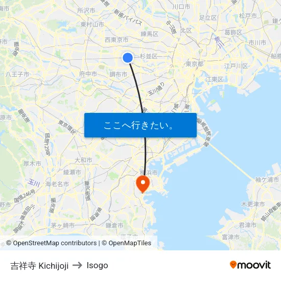 吉祥寺 Kichijoji to Isogo map