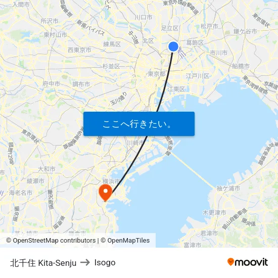 北千住 Kita-Senju to Isogo map