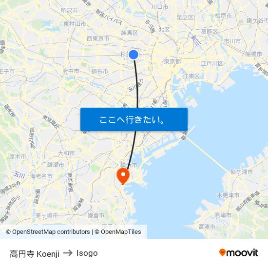 高円寺 Koenji to Isogo map