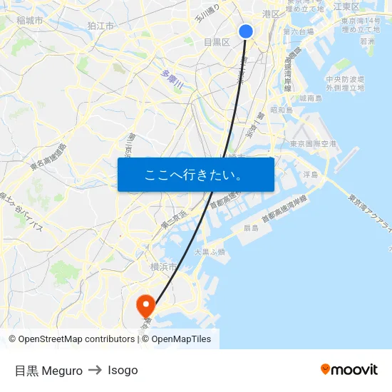 目黒 Meguro to Isogo map