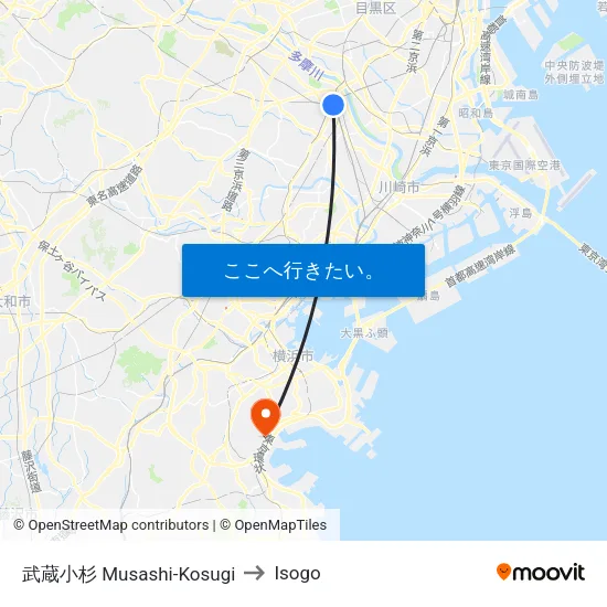 武蔵小杉 Musashi-Kosugi to Isogo map