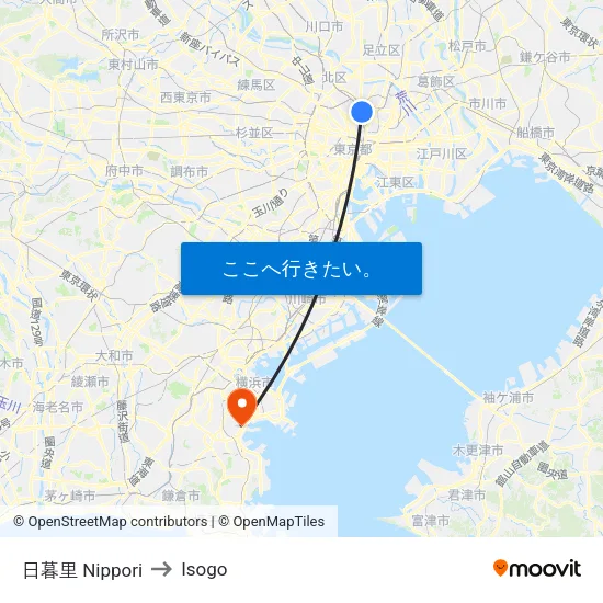 西日暮里 Nishi-Nippori to Isogo map