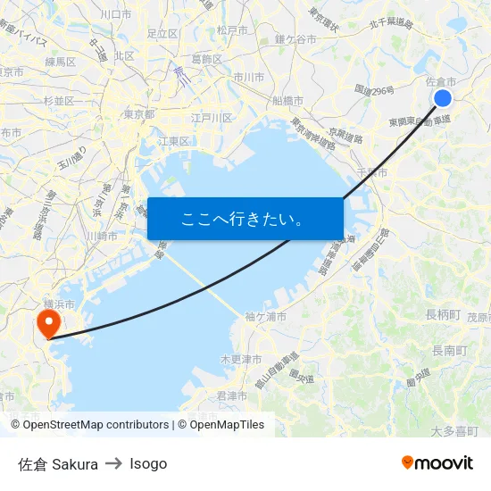 佐倉 Sakura to Isogo map