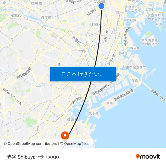 渋谷 Shibuya to Isogo map
