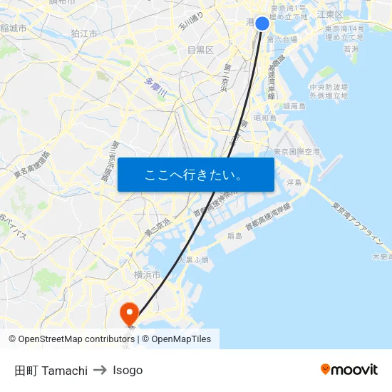 田町 Tamachi to Isogo map
