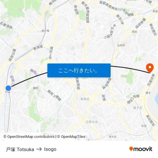 戸塚 Totsuka to Isogo map