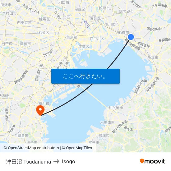 津田沼 Tsudanuma to Isogo map