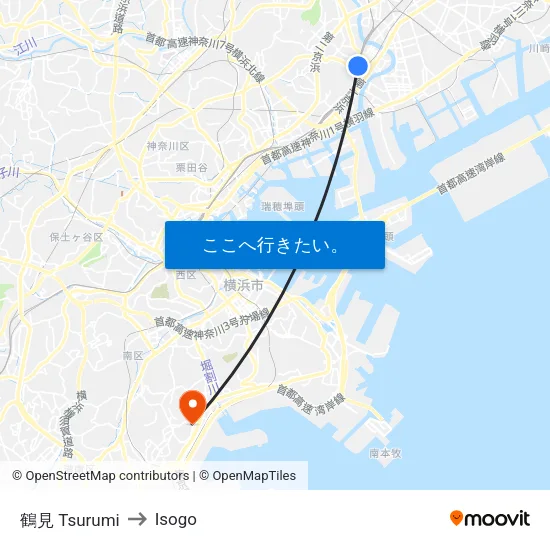 鶴見 Tsurumi to Isogo map