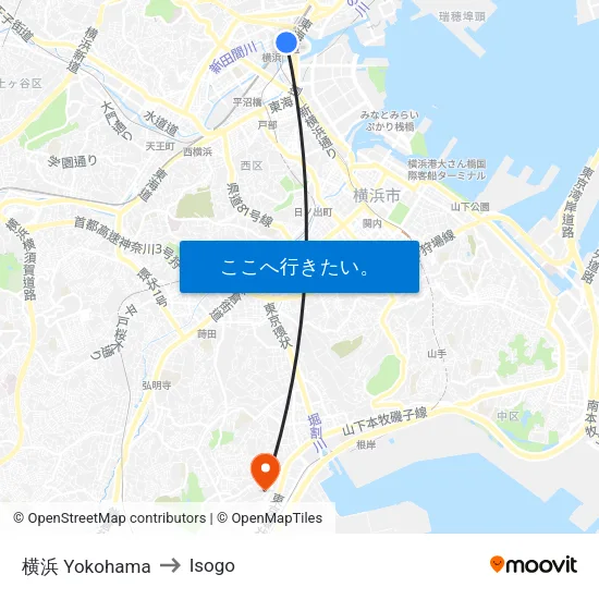 横浜 Yokohama to Isogo map