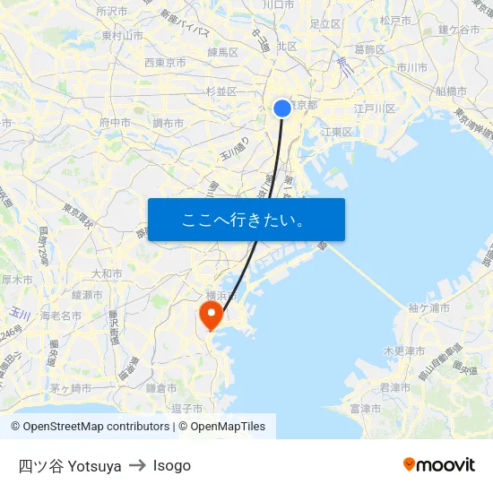 四ツ谷 Yotsuya to Isogo map
