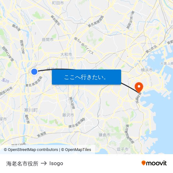 海老名市役所 to Isogo map