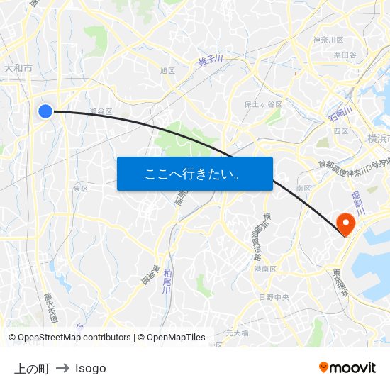 上の町 to Isogo map