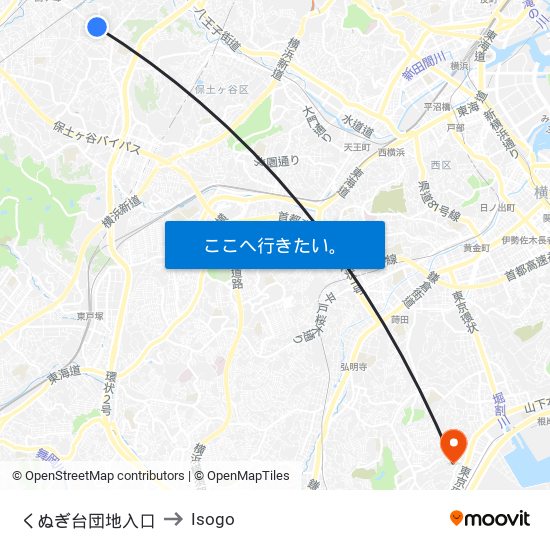 くぬぎ台団地入口 to Isogo map