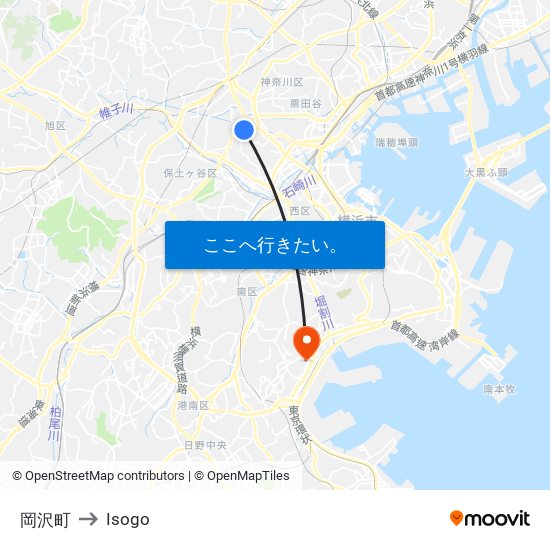 岡沢町 to Isogo map