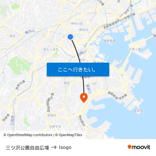三ツ沢公園自由広場 to Isogo map