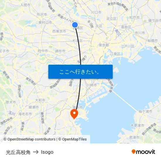 光丘高校角 to Isogo map