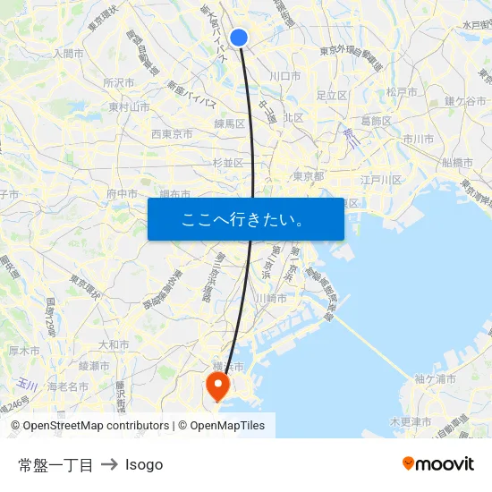 常盤一丁目 to Isogo map