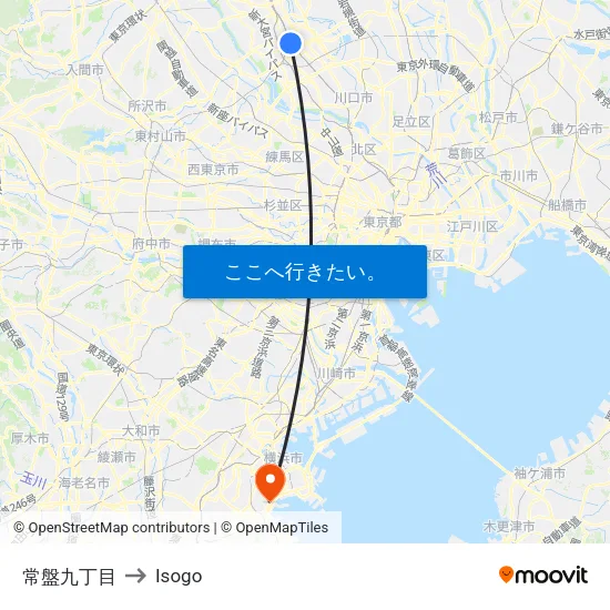 常盤九丁目 to Isogo map