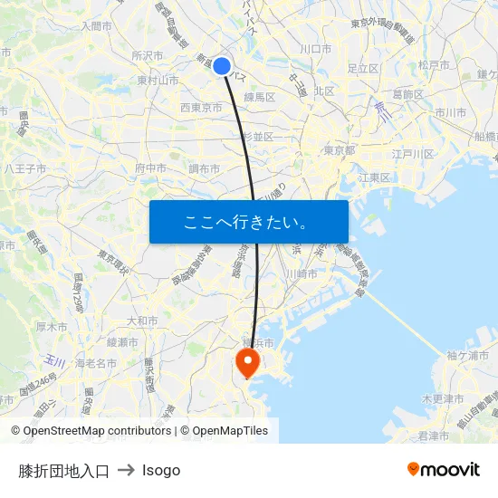 膝折団地入口 to Isogo map