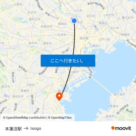 本蓮沼駅 to Isogo map