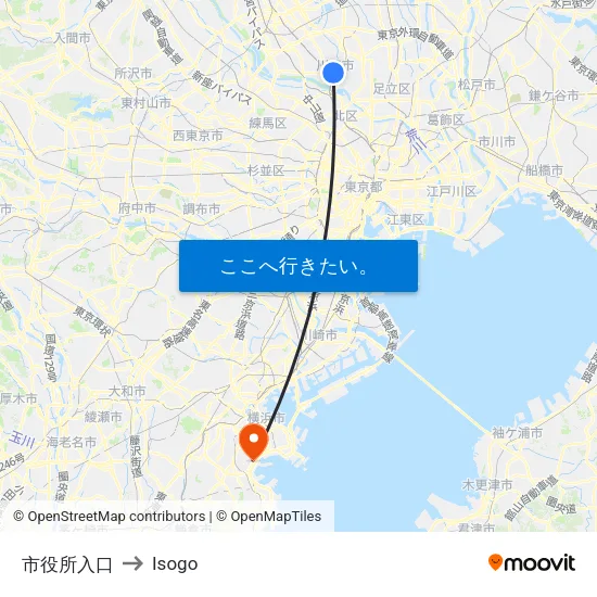 市役所入口 to Isogo map
