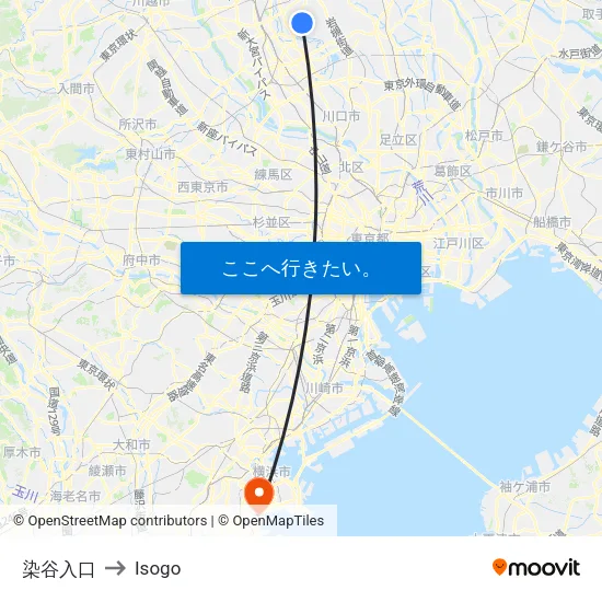 染谷入口 to Isogo map