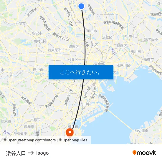 染谷入口 to Isogo map
