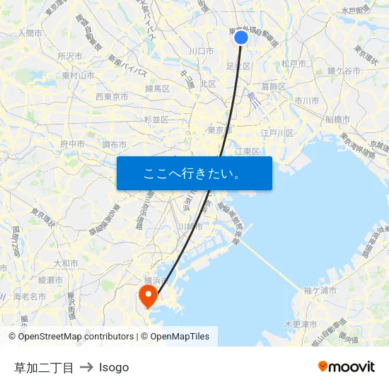 草加二丁目 to Isogo map