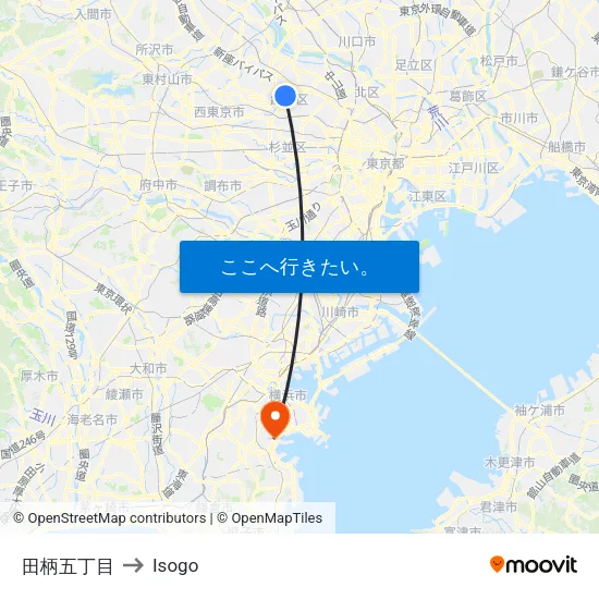 田柄五丁目 to Isogo map