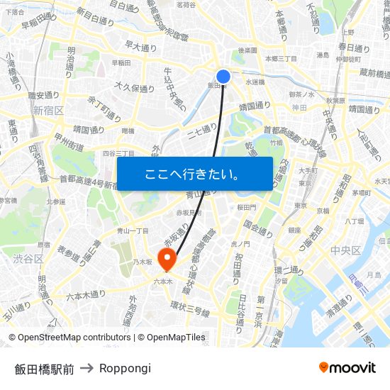 飯田橋駅前 to Roppongi map