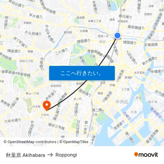 秋葉原 Akihabara to Roppongi map