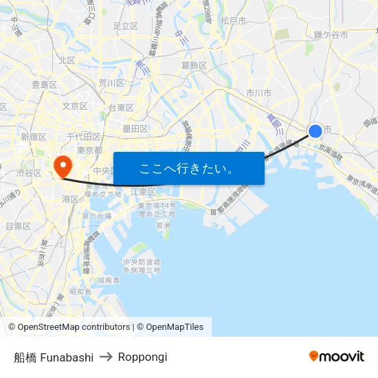 船橋 Funabashi to Roppongi map