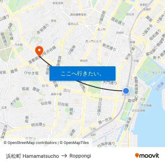 浜松町 Hamamatsucho to Roppongi map