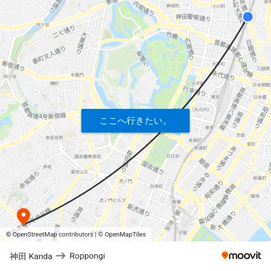 神田 Kanda to Roppongi map
