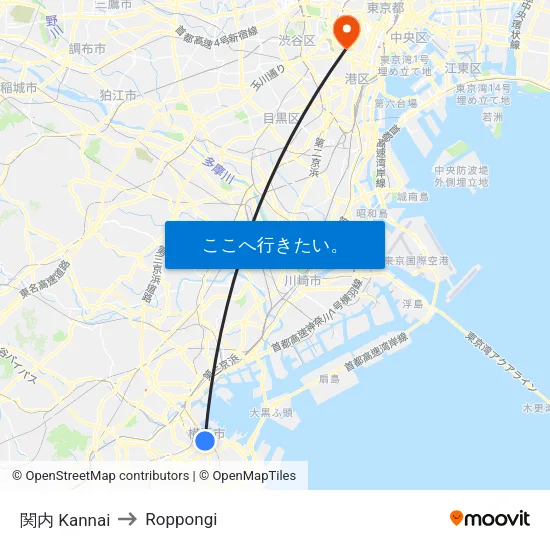 関内 Kannai to Roppongi map