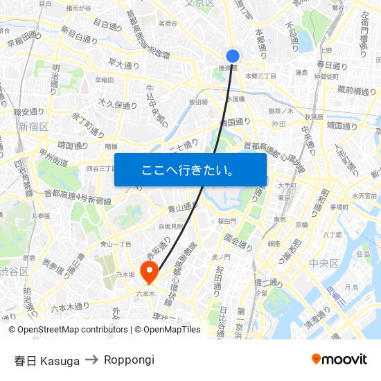 春日 Kasuga to Roppongi map