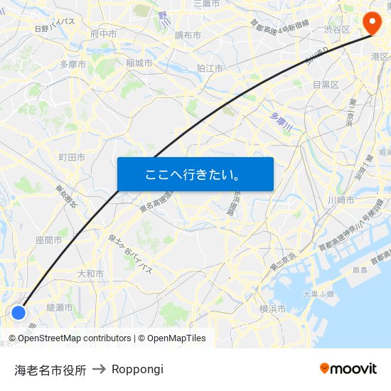 海老名市役所 to Roppongi map