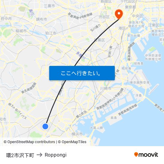 環2市沢下町 to Roppongi map