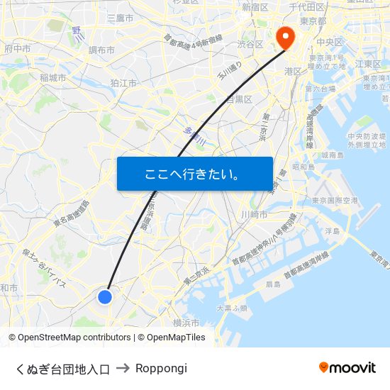 くぬぎ台団地入口 to Roppongi map