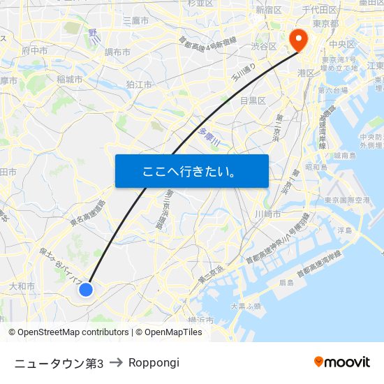 ニュータウン第3 to Roppongi map