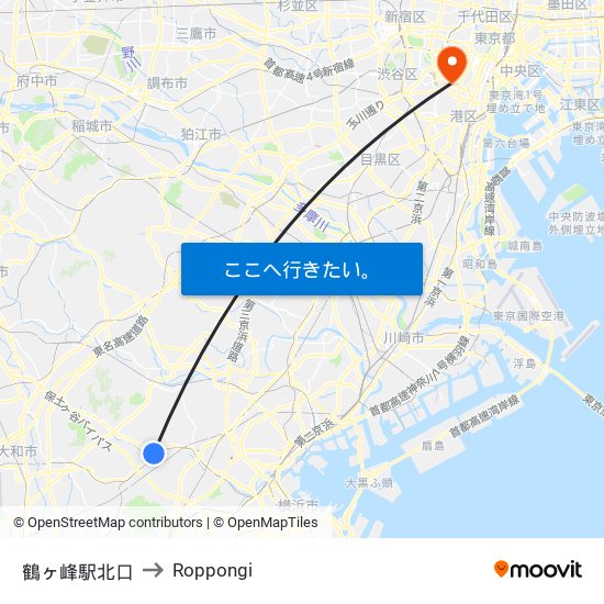 鶴ヶ峰駅北口 to Roppongi map