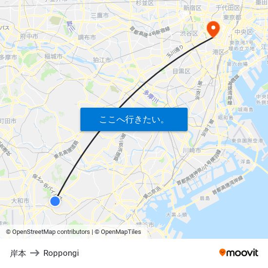 岸本 to Roppongi map