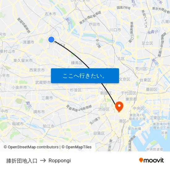 膝折団地入口 to Roppongi map